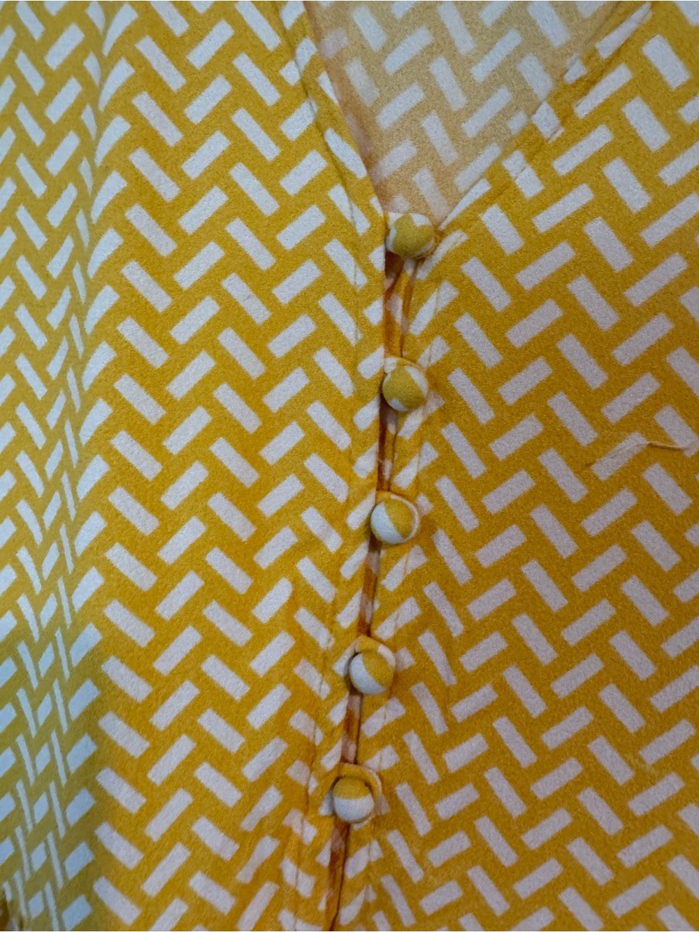 Banana Republic Factory Yellow Geometric Tiered Button Front Mini Dress XS - Picture 7 of 7